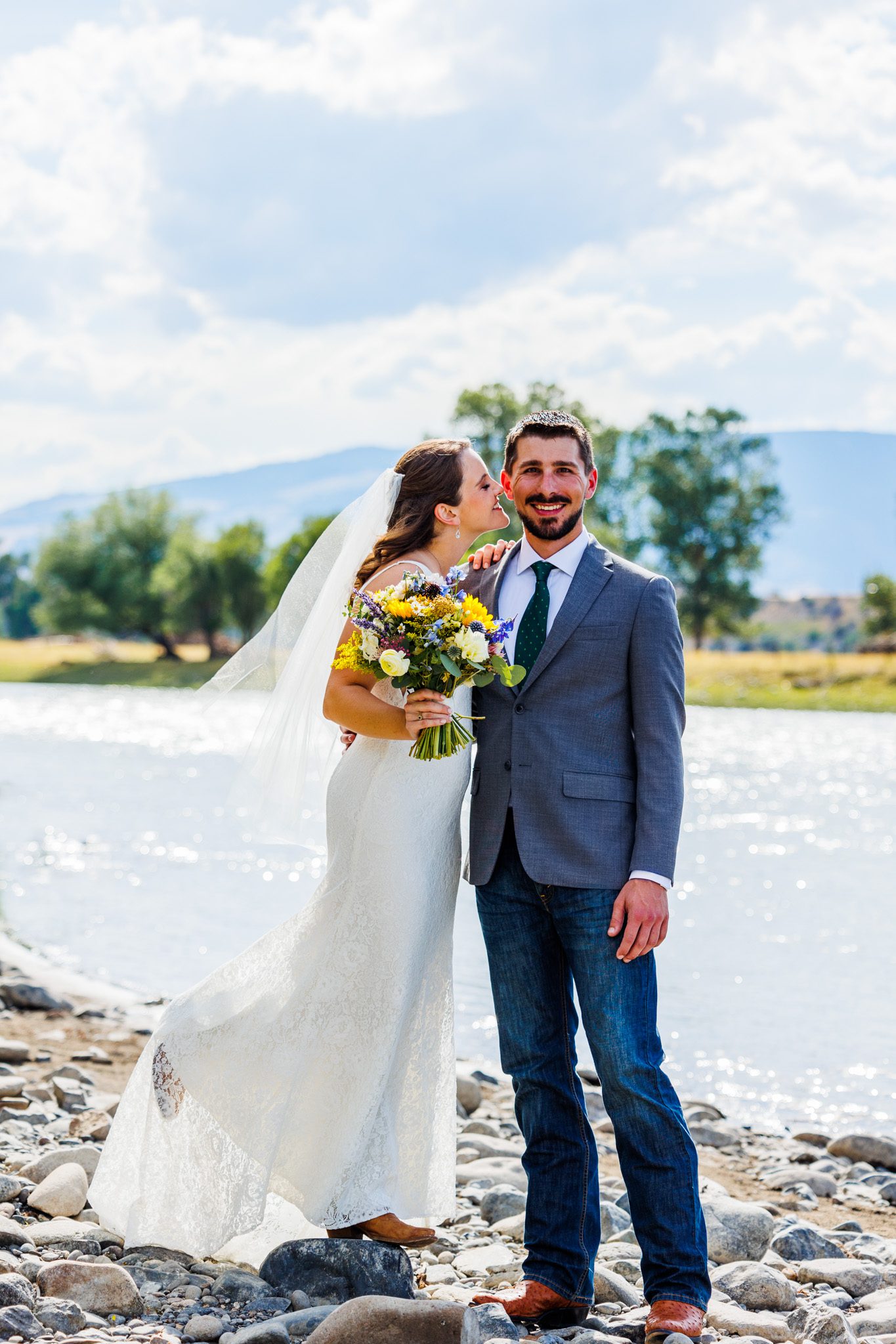 Elopement couple on the Yellowstone River, Montana