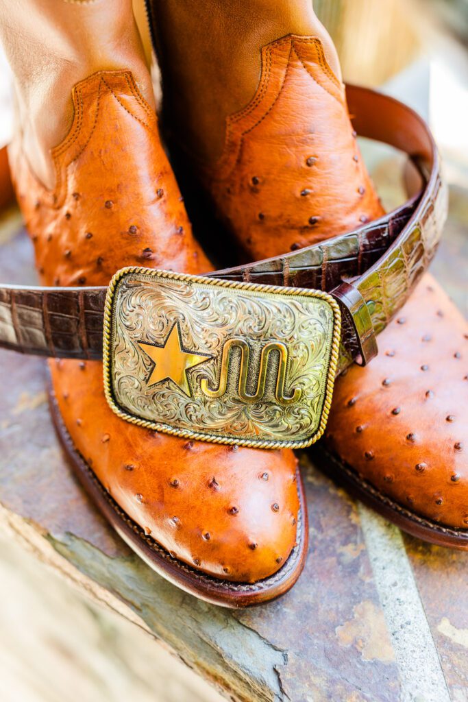 grooms boots and custom buckle