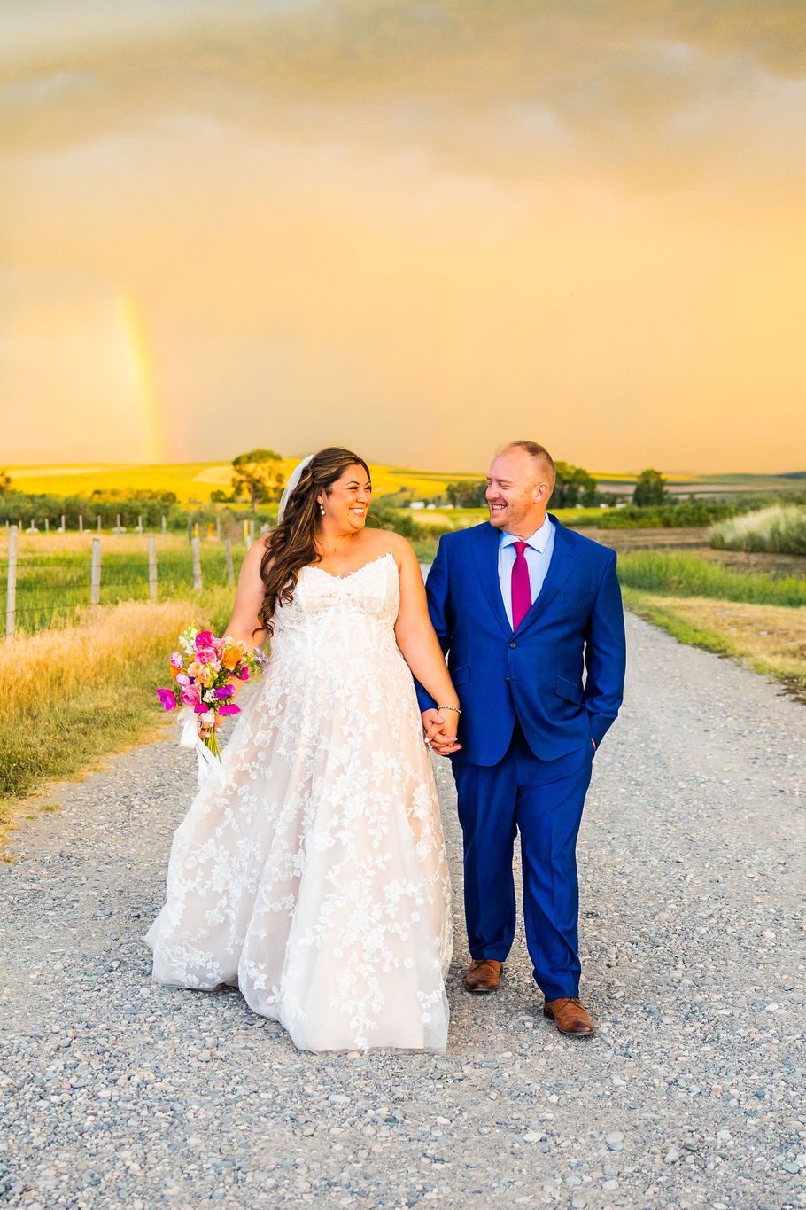 Montana wedding with couple on dirt road