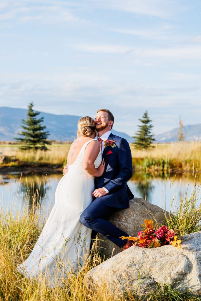 bride and groom fall elopement in Copper Rose Ranch, MT