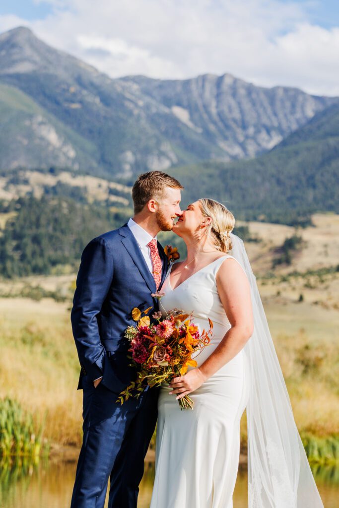 bride and groom fall elopement in Copper Rose Ranch, MT