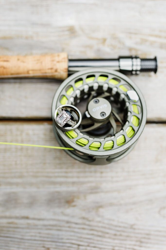 fly fishing reel and wedding ring
