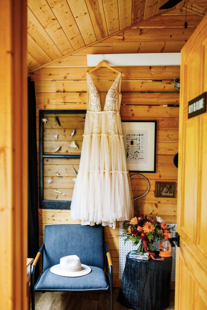 wedding dress in cabin