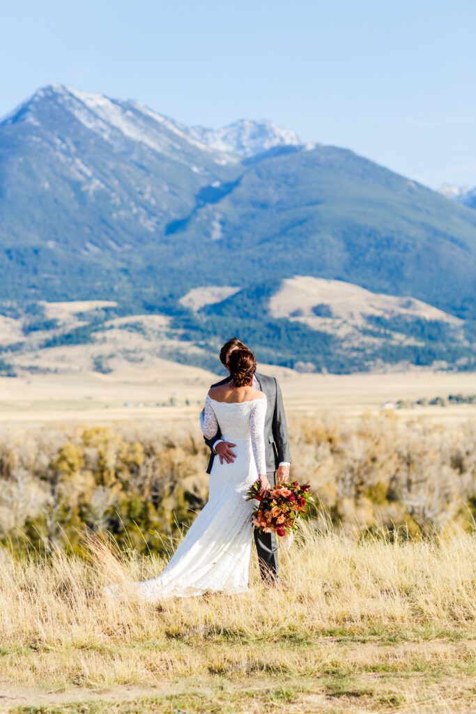 bride and groom yellowstone river elopement
