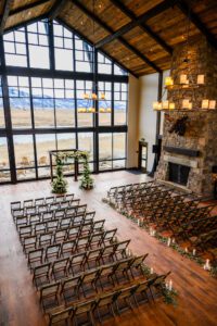 Sage lodge winter wedding in lobby